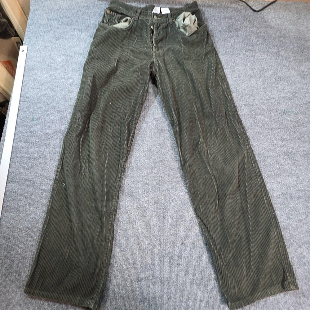 Vintage Lucky Brand Dungarees Pants Mens 30x30 Green Corduroy Khakis USA Casual